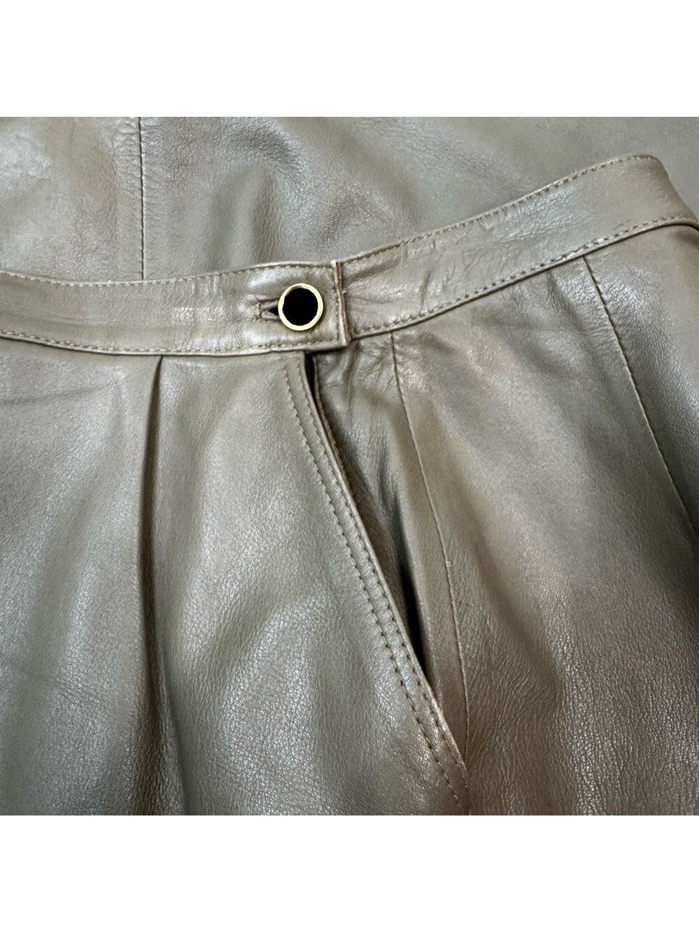 Vintage 80s Leather Jacket & Skirt Set Olive Taupe J. Porte Spain - Picture 11 of 14
